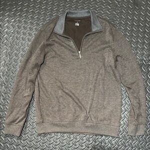Van Heusen Brown Zip Up Sweater Soft Knit Mock Neck